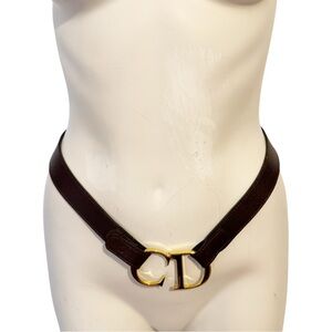Christian Dior Belt Leather Brown Brass CD Logo Small